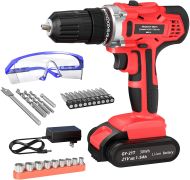 GardenJoy 21V Max Li-ion Power Cordless Drill Driver Kit 3/8'' Keyless Chuck 25PC ACCS 5-Year Warranty
