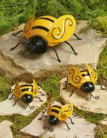 Decorative Metal Bumble Bee Garden Accents - Lawn Ornaments - Set of 4