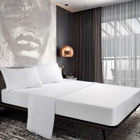 White/Navy Blue 4-Piece Bed Set, Deep Fitted Sheet, 100% Soft Microfiber, Hypoallergenic, Cool & Breathable