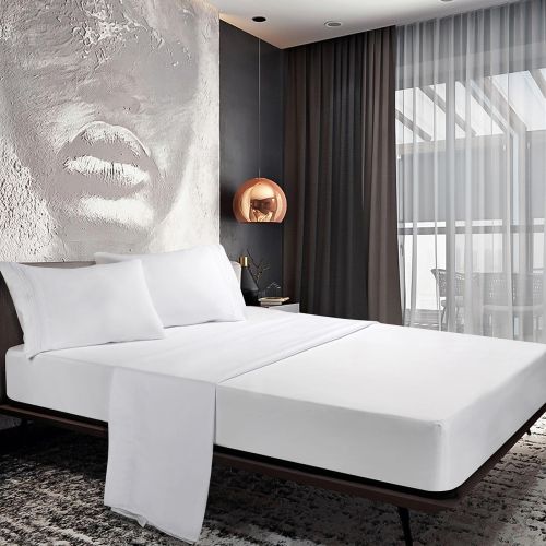 White/Navy Blue 4-Piece Bed Set, Deep Fitted Sheet, 100% Soft Microfiber, Hypoallergenic, Cool & Breathable